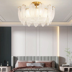 Glass Feather Chandelier: Elegant Lighting Fixture-Ceiling Chandelier