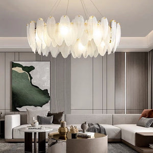 Glass Feather Chandelier: Elegant Lighting Fixture-Ceiling Chandelier