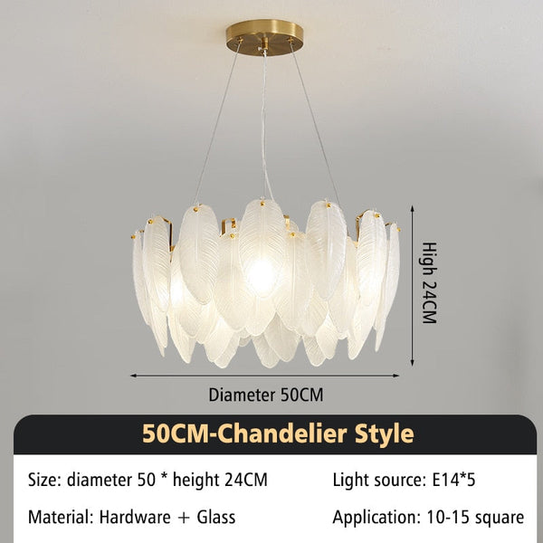 Glass Feather Chandelier: Elegant Lighting Fixture-Ceiling Chandelier