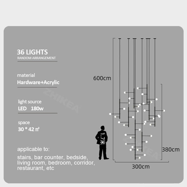 Globe Stems Chandelier: Exquisite Lighting Fixture-Staircase Chandelier