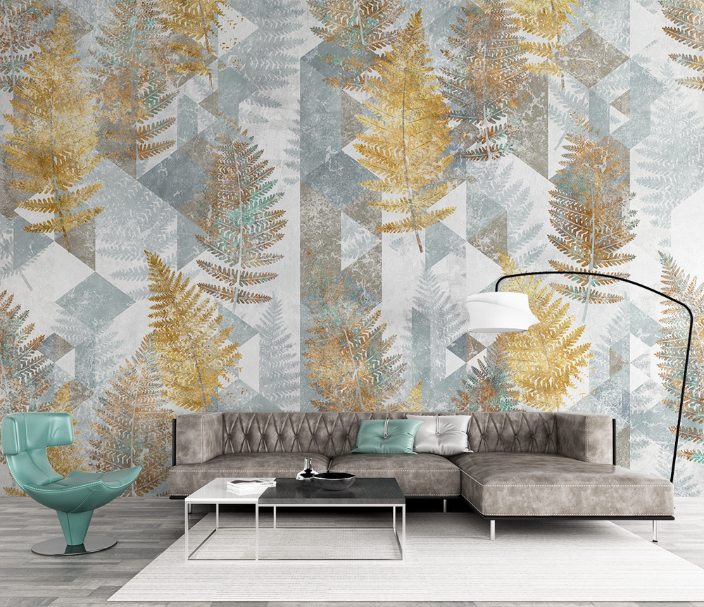 Gold Autumn Leaf Geometric Wallpaper Mural-Geometric Shapes Wallpaper