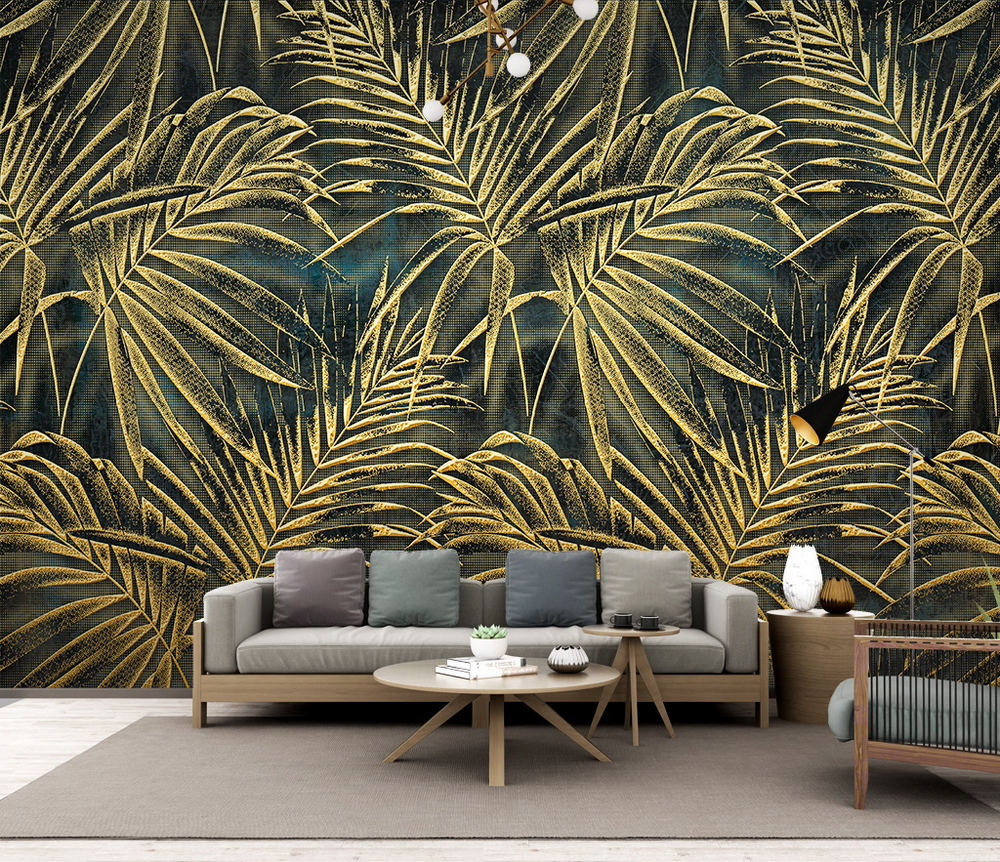 Gold Leafs Pattern Wallpaper Murals-Flower & Leaf Wallpaper