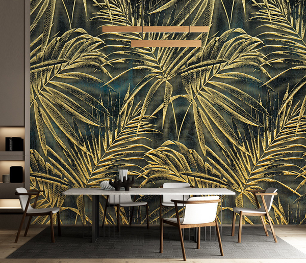 Gold Leafs Pattern Wallpaper Murals-Flower & Leaf Wallpaper