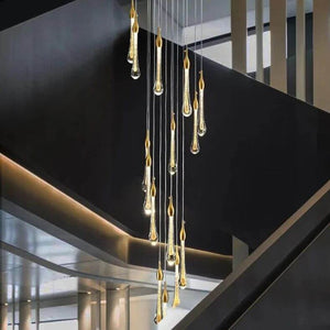 Gold Water Drop Crystal Pendant LED Chandelier Lighting-Staircase Chandelier