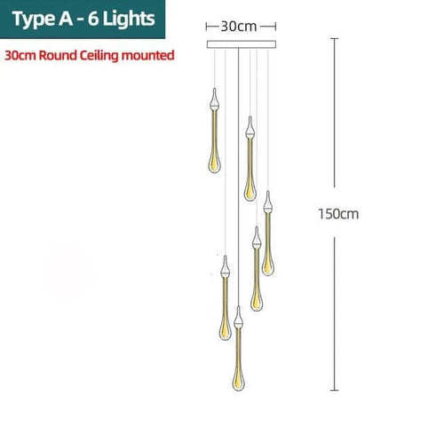 Gold Water Drop Crystal Pendant LED Chandelier Lighting-Staircase Chandelier