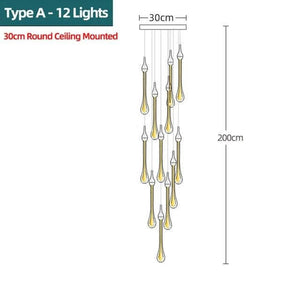 Gold Water Drop Crystal Pendant LED Chandelier Lighting-Staircase Chandelier
