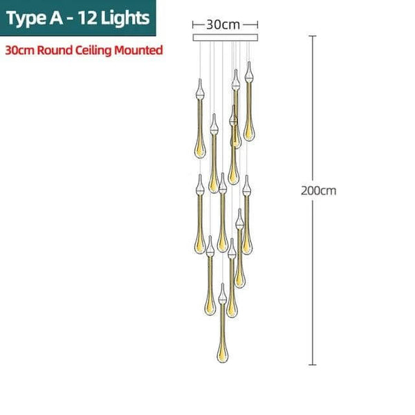 Gold Water Drop Crystal Pendant LED Chandelier Lighting-Staircase Chandelier