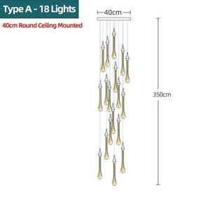 Gold Water Drop Crystal Pendant LED Chandelier Lighting-Staircase Chandelier