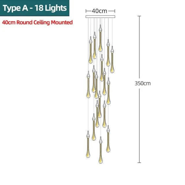 Gold Water Drop Crystal Pendant LED Chandelier Lighting-Staircase Chandelier
