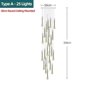 Gold Water Drop Crystal Pendant LED Chandelier Lighting-Staircase Chandelier