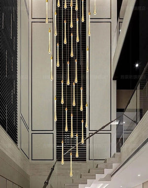 Gold Water Drop Crystal Pendant LED Chandelier Lighting-Staircase Chandelier