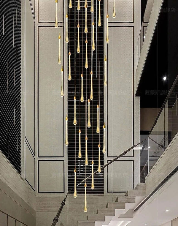 Gold Water Drop Crystal Pendant LED Chandelier Lighting-Staircase Chandelier