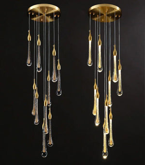 Gold Water Drop Crystal Pendant LED Chandelier Lighting-Staircase Chandelier
