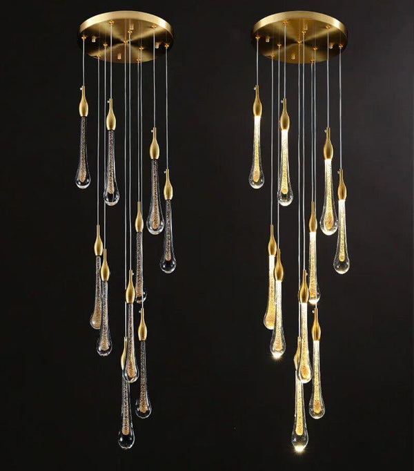 Gold Water Drop Crystal Pendant LED Chandelier Lighting-Staircase Chandelier