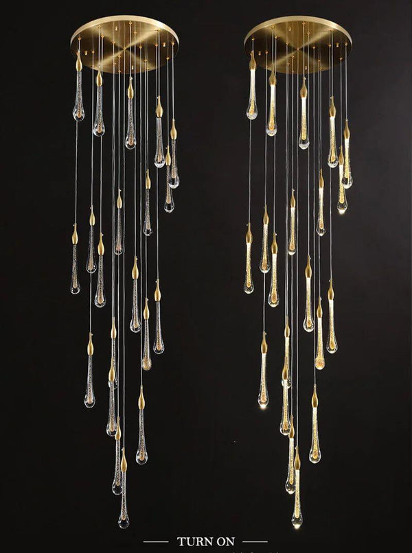 Gold Water Drop Crystal Pendant LED Chandelier Lighting-Staircase Chandelier