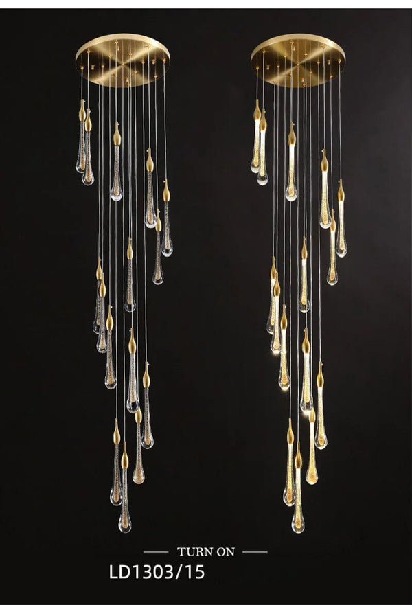 Gold Water Drop Crystal Pendant LED Chandelier Lighting-Staircase Chandelier