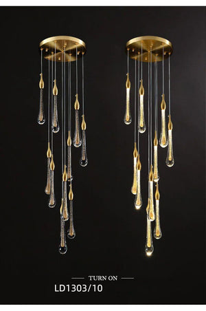 Gold Water Drop Crystal Pendant LED Chandelier Lighting-Staircase Chandelier