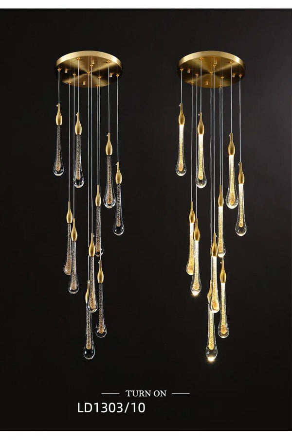 Gold Water Drop Crystal Pendant LED Chandelier Lighting-Staircase Chandelier