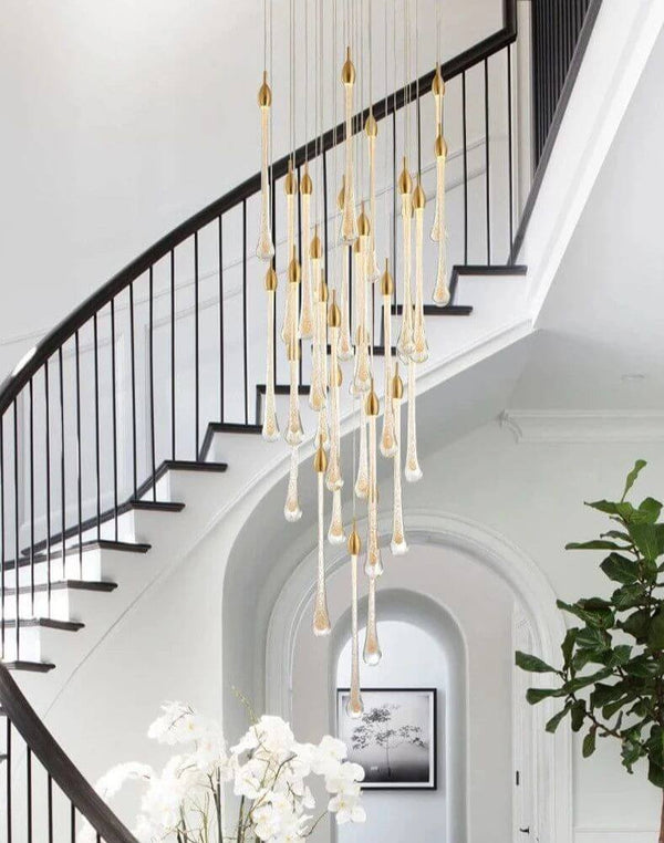 Gold Water Drop Crystal Pendant LED Chandelier Lighting-Staircase Chandelier