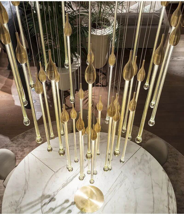 Gold Water Drop Crystal Pendant LED Chandelier Lighting-Staircase Chandelier