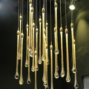 Gold Water Drop Crystal Pendant LED Chandelier Lighting-Staircase Chandelier