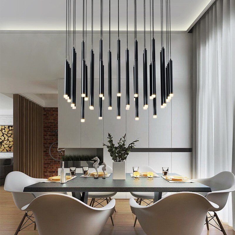 Gold and Black Long Tubes LED Chandelier Light-Chandeliers