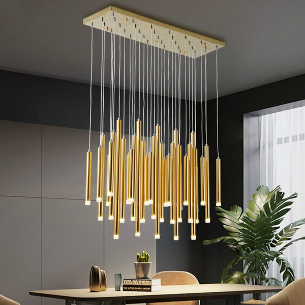 Gold and Black Long Tubes LED Chandelier Light-Chandeliers