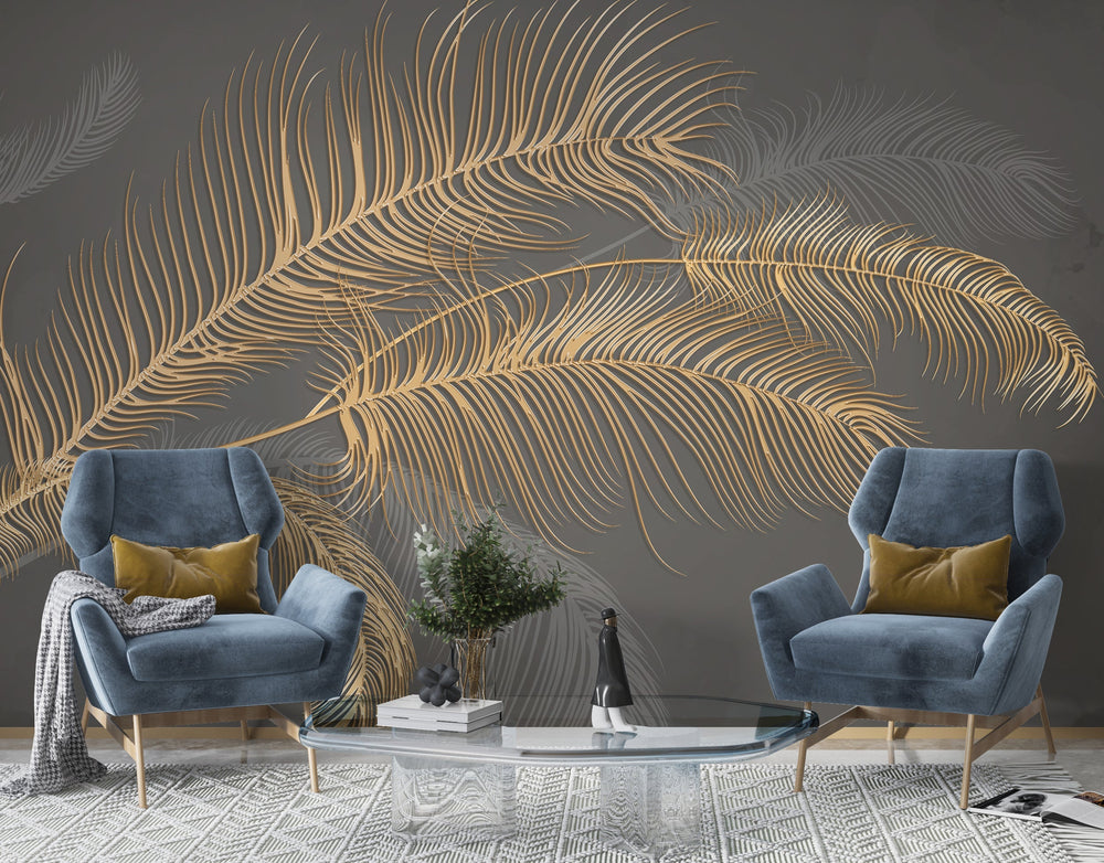 Golden Leaf Wallpaper Mural: Nature-inspired Design-Flower & Leaf Wallpaper