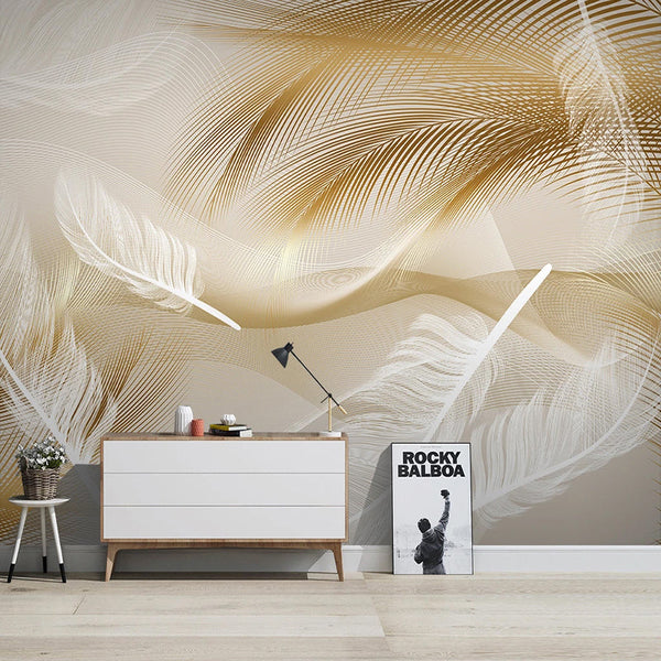 Golden Leaves Wallpaper Mural - Transform Your Space-Flower & Leaf Wallpaper