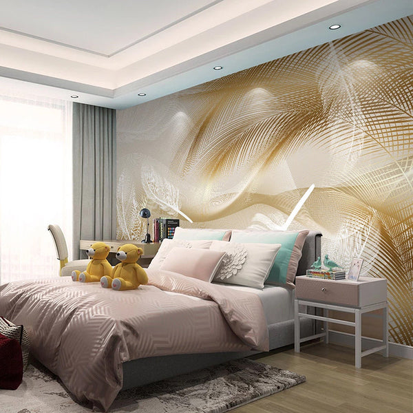 Golden Leaves Wallpaper Mural - Transform Your Space-Flower & Leaf Wallpaper