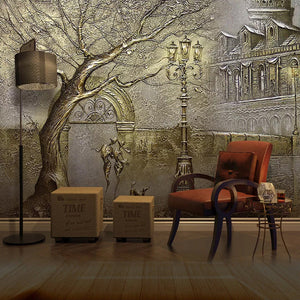 Golden Passage: Walk to Home in Winter Wallpaper-Trees Wallpaper