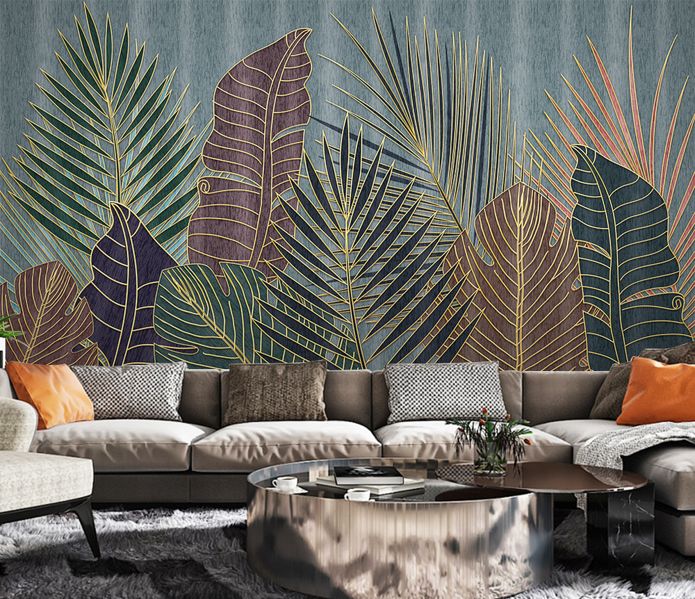 Golden line Leafs Wallpaper Murals-Flower & Leaf Wallpaper