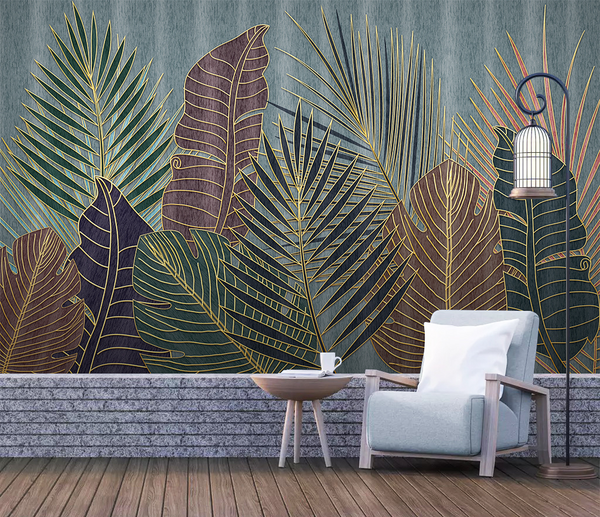 Golden line Leafs Wallpaper Murals-Flower & Leaf Wallpaper