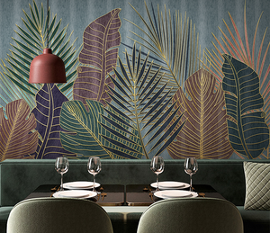 Golden line Leafs Wallpaper Murals-Flower & Leaf Wallpaper