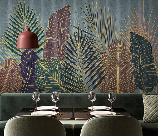 Golden line Leafs Wallpaper Murals-Flower & Leaf Wallpaper