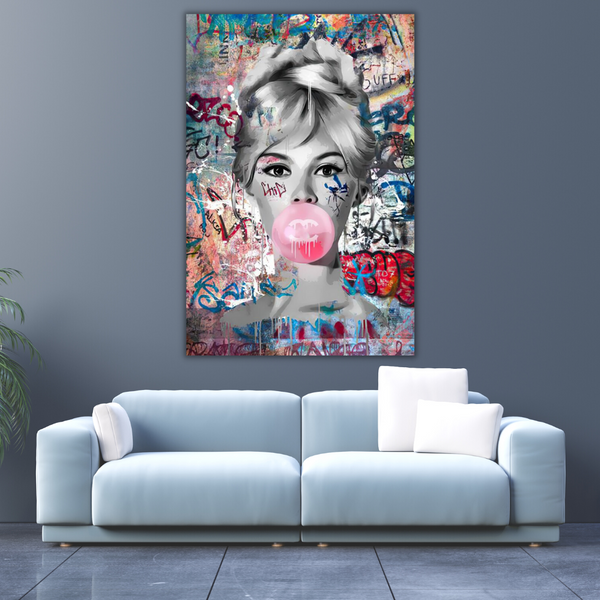 Graffiti Chewing Gum Sexy Lady Canvas Wall Art-Wall Posters