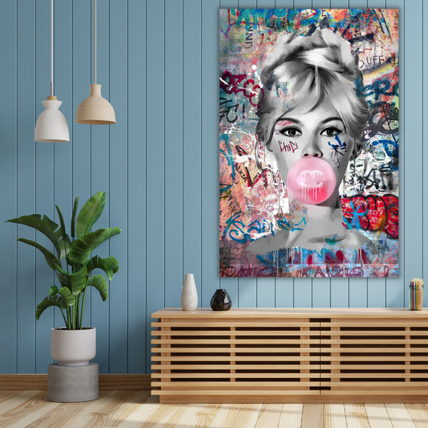 Graffiti Chewing Gum Sexy Lady Canvas Wall Art-Wall Posters