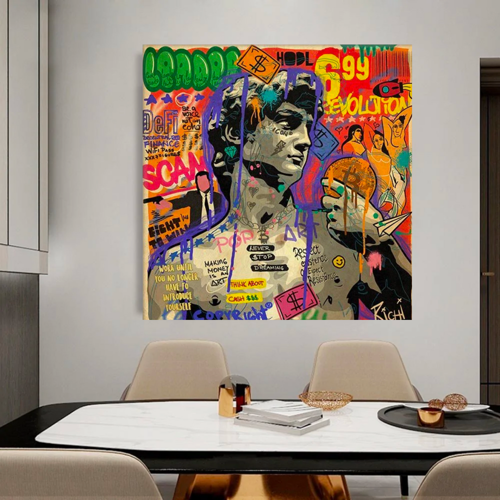 Graffiti Wall Art Lovers Kiss Canvas Wall Art-Wall Posters