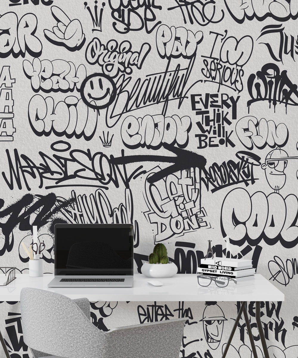 Graffiti Wallpaper Mural: Bold Urban Art-Geometric Shapes Wallpaper