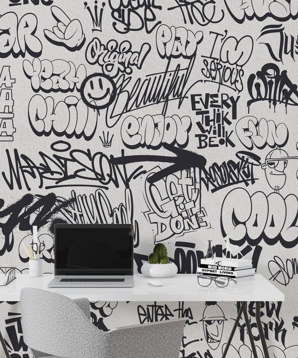Graffiti Wallpaper Mural: Bold Urban Art-Geometric Shapes Wallpaper