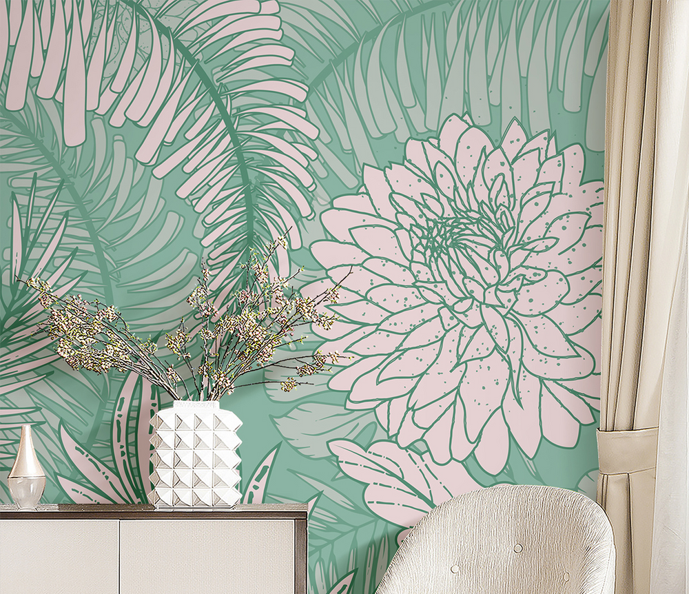 Green Blossom Flowers Wallpaper Murals - Stunning Wall Decor-Flower & Leaf Wallpaper