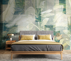 Green Geometric Leaves Wallpaper Murals-Geometric Shapes Wallpaper