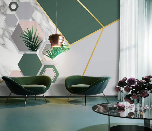 Green Geometric Shapes Wallpaper Murals-Geometric Shapes Wallpaper