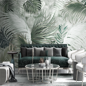 Green Haven Living Room Wall Mural-Flower & Leaf Wallpaper