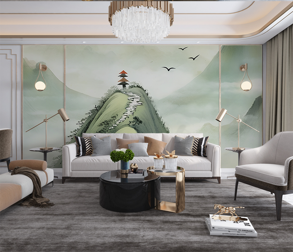 Green Hill Wallpaper Murals: Revitalize Your Space-Flower & Leaf Wallpaper