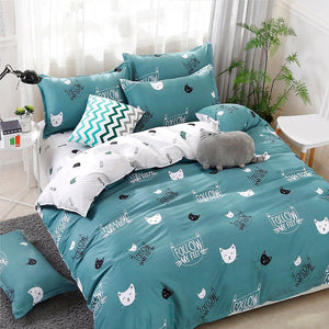 Green Kitty Bedding Set: Perfect Cat-Themed Bedding!-Bedding Set Kids