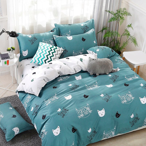 Green Kitty Bedding Set: Perfect Cat-Themed Bedding!-Bedding Set Kids