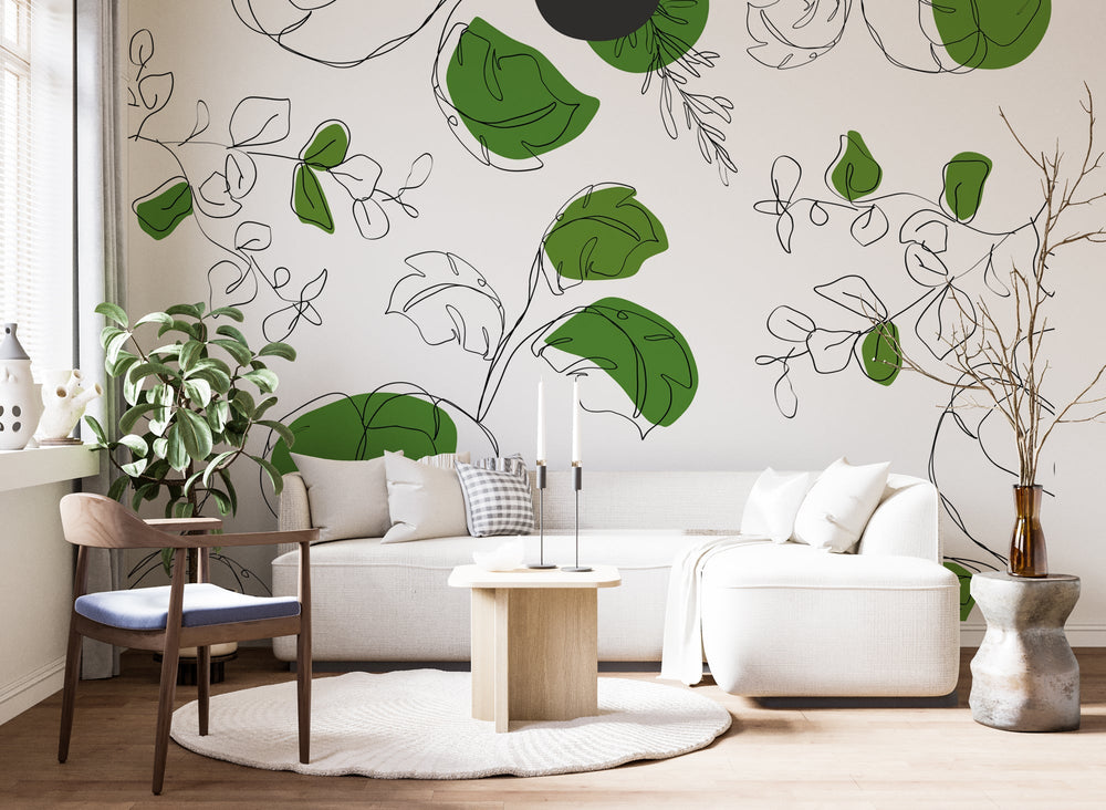 Green Leaf Wallpaper Mural: Transform Your Room with Style-Flower & Leaf Wallpaper