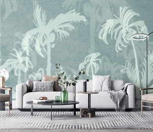 Green Sketch Trace Tree - Coconut Tree Wallpaper Murals-Trees Wallpaper