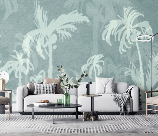 Green Sketch Trace Tree - Coconut Tree Wallpaper Murals-Trees Wallpaper